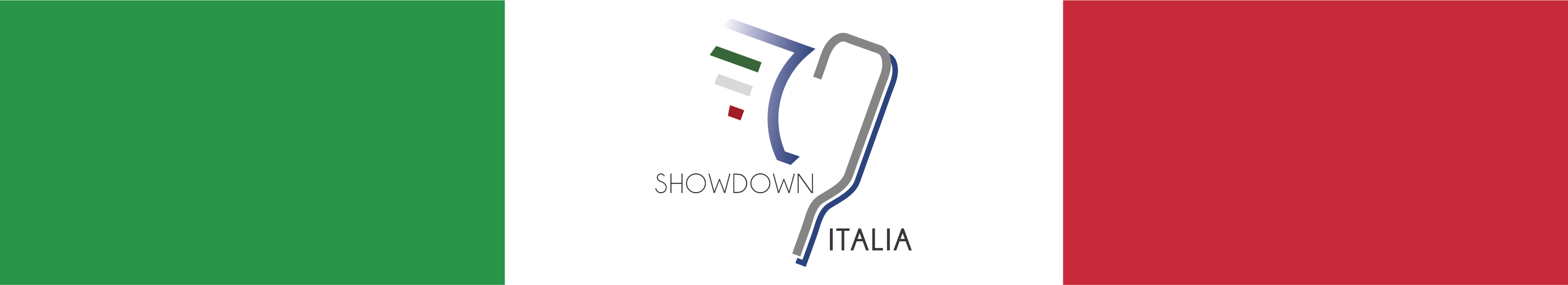 Tricolore italiano con al centro una paletta da Showdown alata e la scritta Showdown Italia .